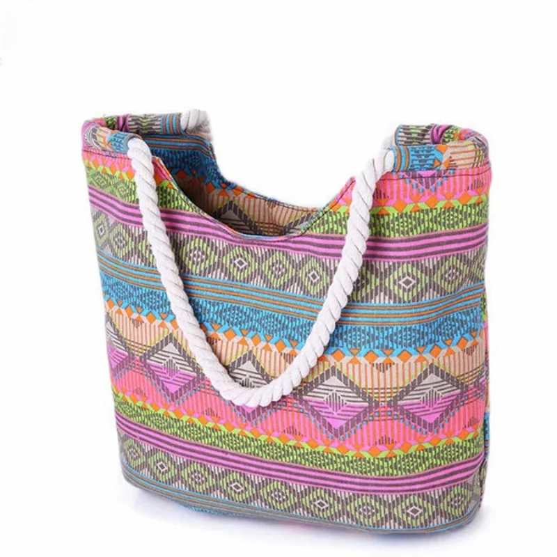 New In 2024 Casual Summer Beach Women Bag Lunch bag Hot Sale Fashion High Quality Canvas Striped Handbags Shoulder Bag