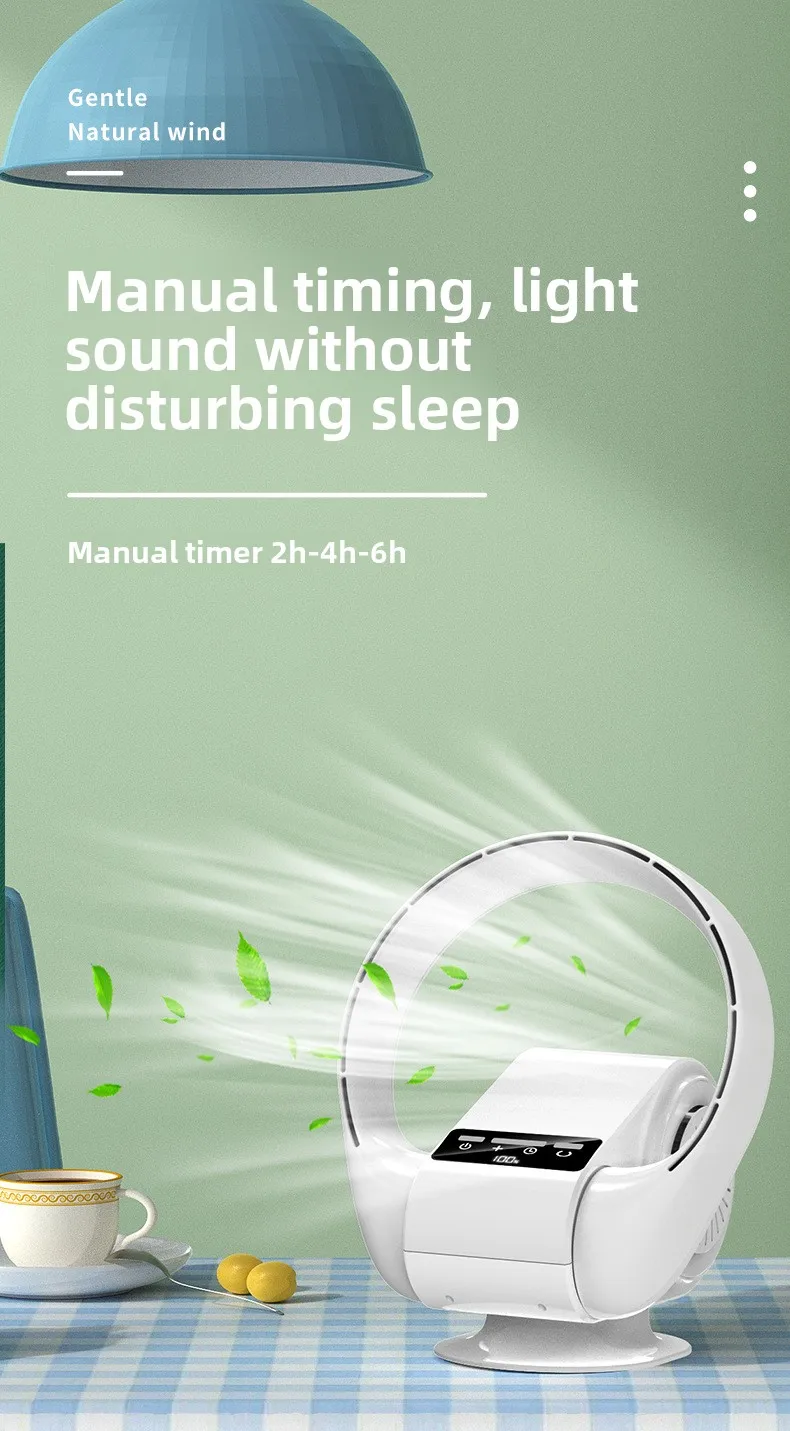 2025 Neuer USB-Ventilator zur Wandmontage, kabellos, wiederaufladbar, batteriebetrieben, leiser Tischventilator mit 5 Geschwindigkeiten für Büro/Schlafzimmer, Fernbedienung – Detail 4