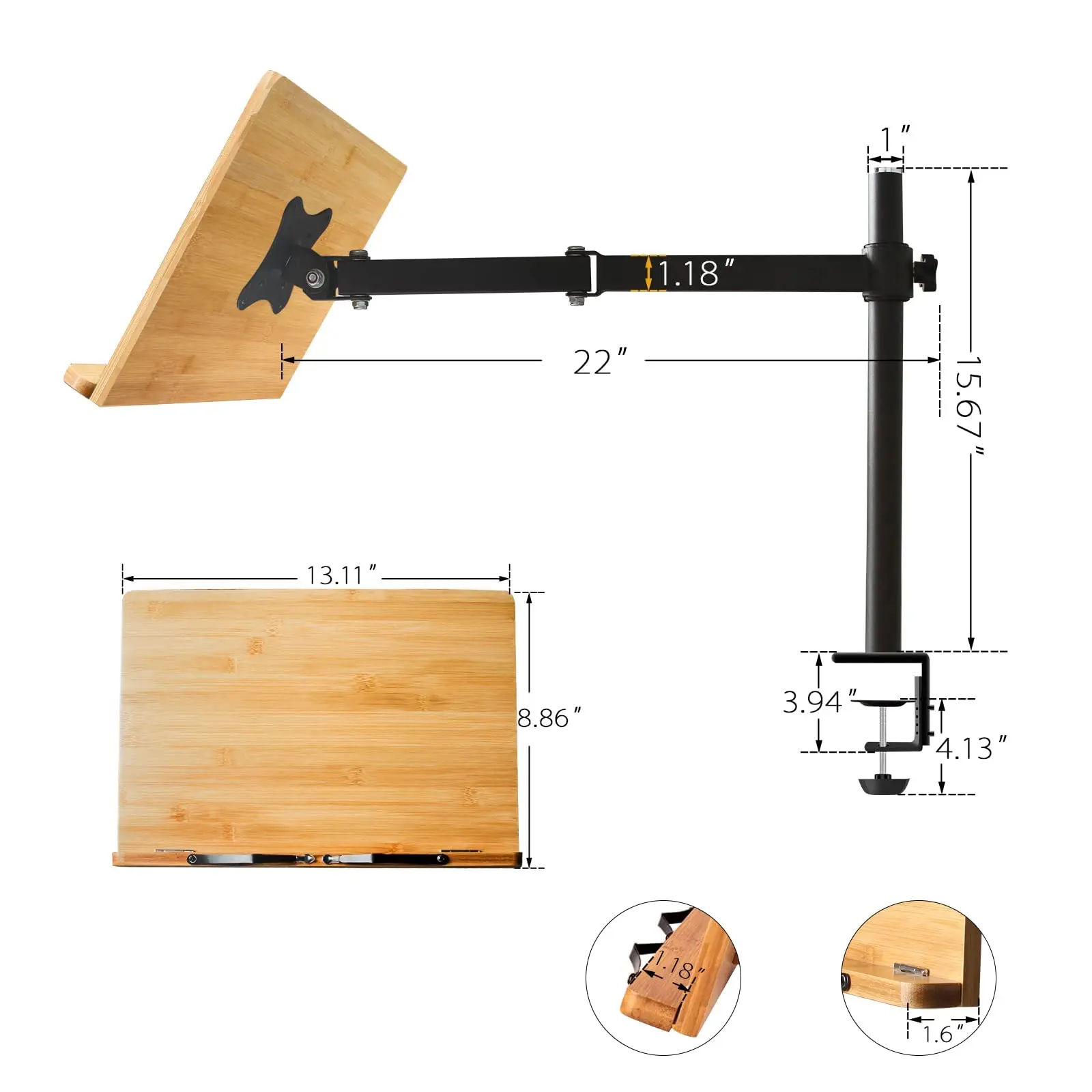 wishacc Table Side Cookbook Rest Bookend Desktop Reading Mount Holder with Sturdy Page Clips Bamboo Book Stand Height Adjustable