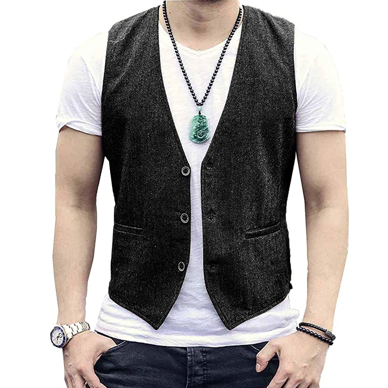 Men's Suit Vest Herringbone V-Neck Casual Jacket Business Office Work Wear Male Waistcoat