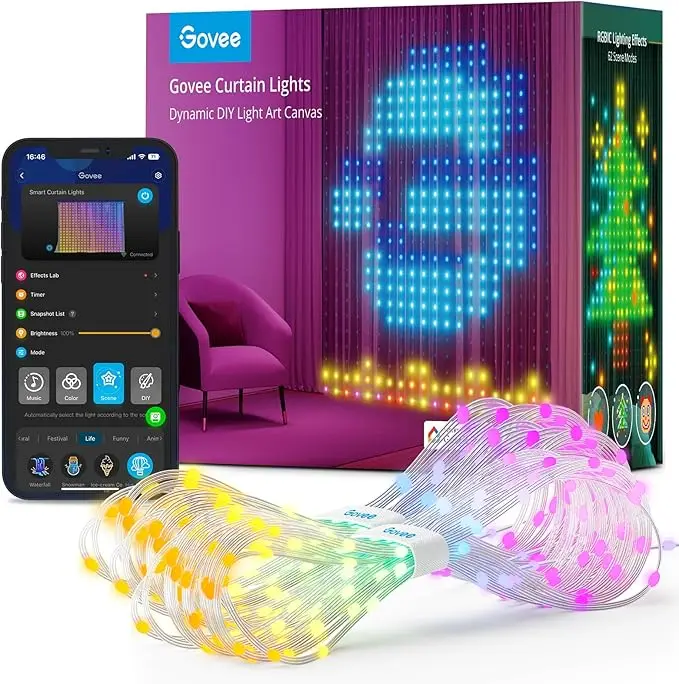 Smart LED Curtain Lights, Color Changing Wall Lights, Dynamic DIY Curtain String Lights for Bedroom Living Room Halloween Decor