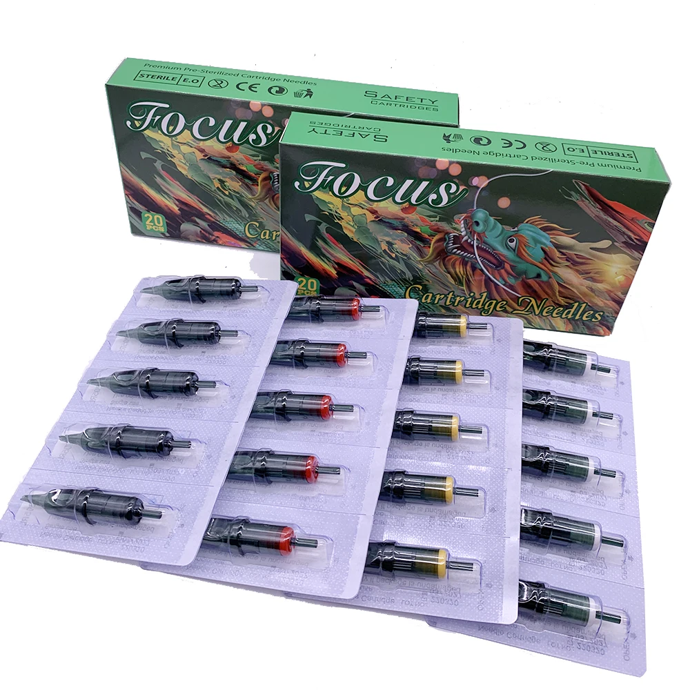 20 Stuks Focus Tattoo Naald Cartridge Positionering Liner Shader Voor Tattoo Permanente Make-Up Pen Machine