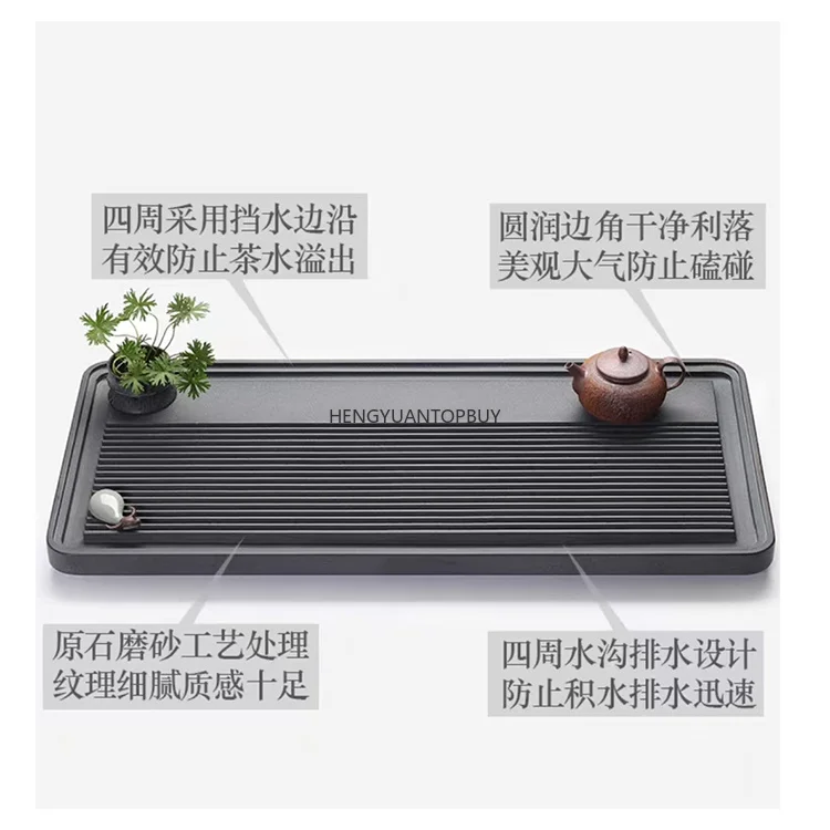 Chinese Tearoom Natural Black Wujinshi Stone Table Gongfu Elegant Tea Set With Pot and Tray Board Plates