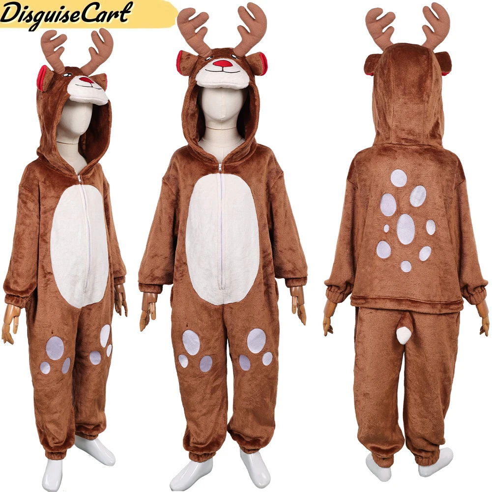 

Halloween Christmas Kids Animal Brown Deer Jumpsuit Cosplay Reindeer Pajamas Costume Boy Girls Nightwear Carnival Party Suit