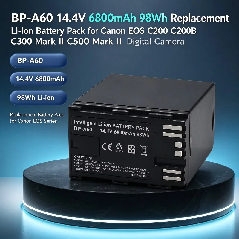 BP-A60 14.4V 6800mAh 98Wh Replacement Li-ion Battery Pack for Canon EOS C200 C200B C300 Mark II C500 Mark II Digital Camera