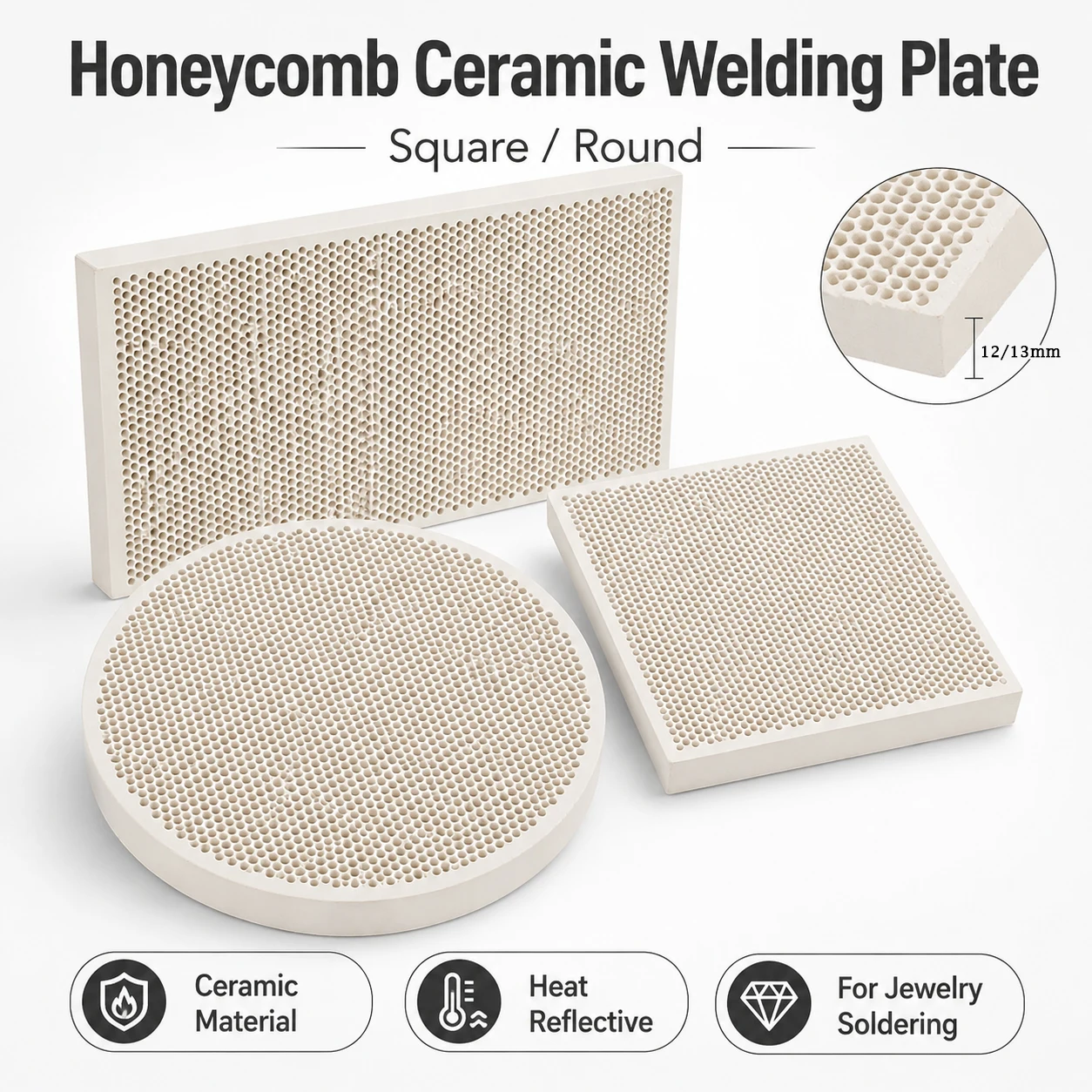 1Pc Honeycomb Ceramic Plate Round/Rectangle, Infrared Burner Replacement Board for Gas Grill, Heater, High Efficiency