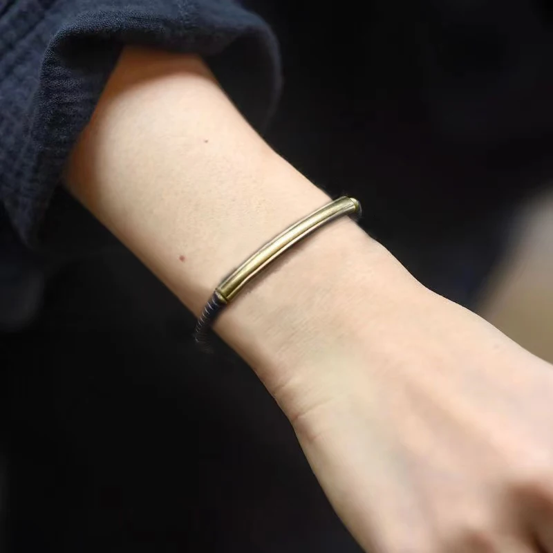 Black Ebony Space Beads Black Wood Bracelet Brass Charm  Natural Retro Boho Simple Jewelry Summer Miyuki Jewelry