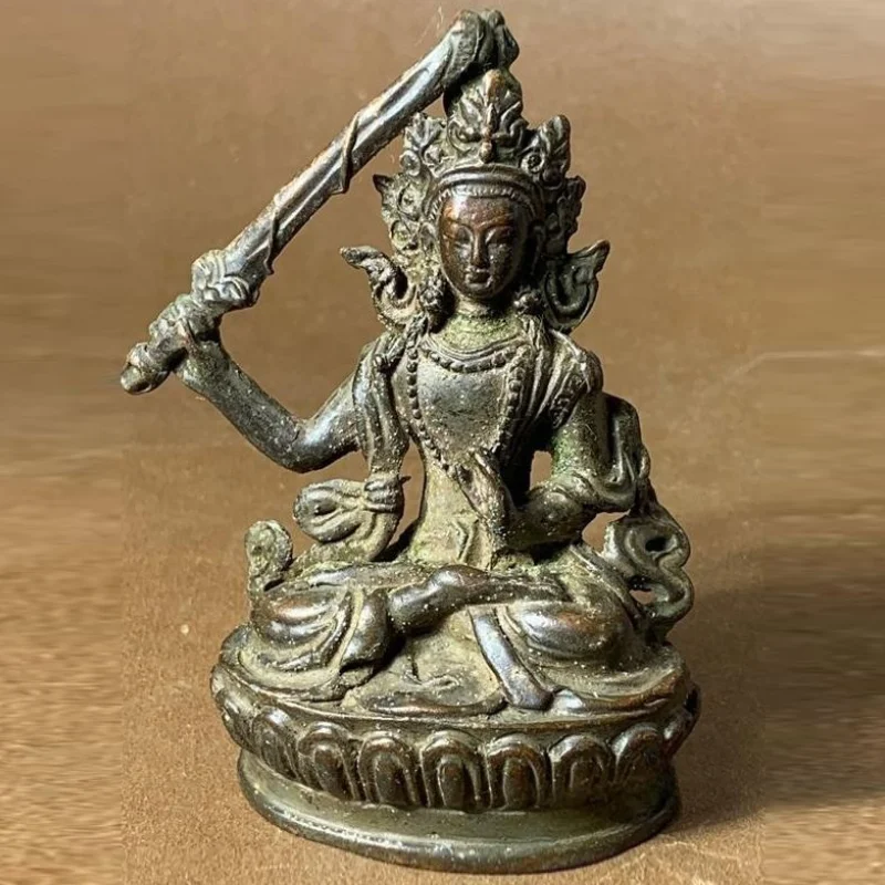 Vintage Bronze Manjushri Buddha Statue Tibetan Wisdom Deity Figurine Ornament Home Decor Collectible Gift