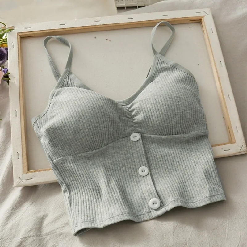 Frauen Gestrickte Tank Top Strap Weste Weibliche Stricken Crop Top Brust Wrap Reine Baumwolle Unterwäsche Camisoles – Detail 3