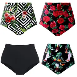 Fashion Summer Women's High Waist Swimsuit Bikini Bottoms Tankini Bottom Swim Shorts Plus Size Floral Print Shorts