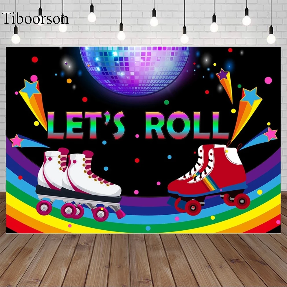 

Photography Background Roller Skates Colorful Neon Lights Birthday Party Decor Wallpaper Backdrop Photo Studio Props