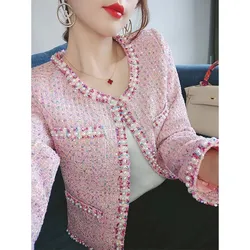 New Women's Handmade Tassel Tweed Plush Little Fragrant Coat Casual Versatile Jacket