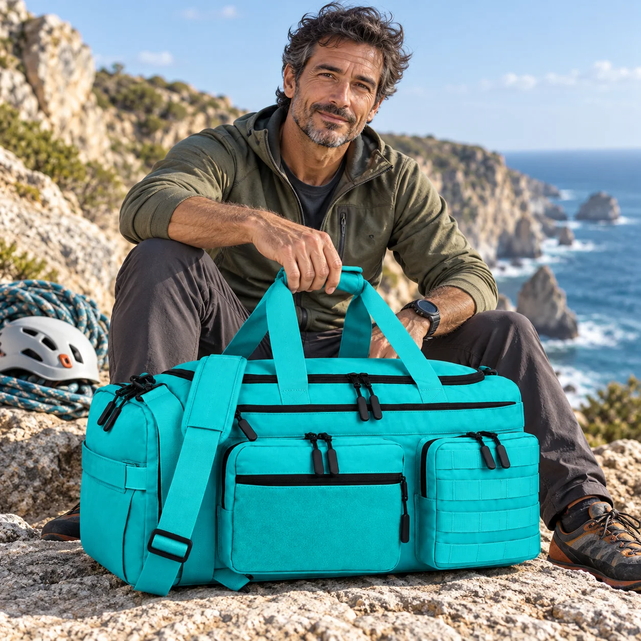 50l-スポーツトラベルバッグ、モレシステム対応のタクティカルバックパック、ジムやフィットネス用、キャンプ、狩猟、釣りなどに最適な大容量ダッフルバッグ。