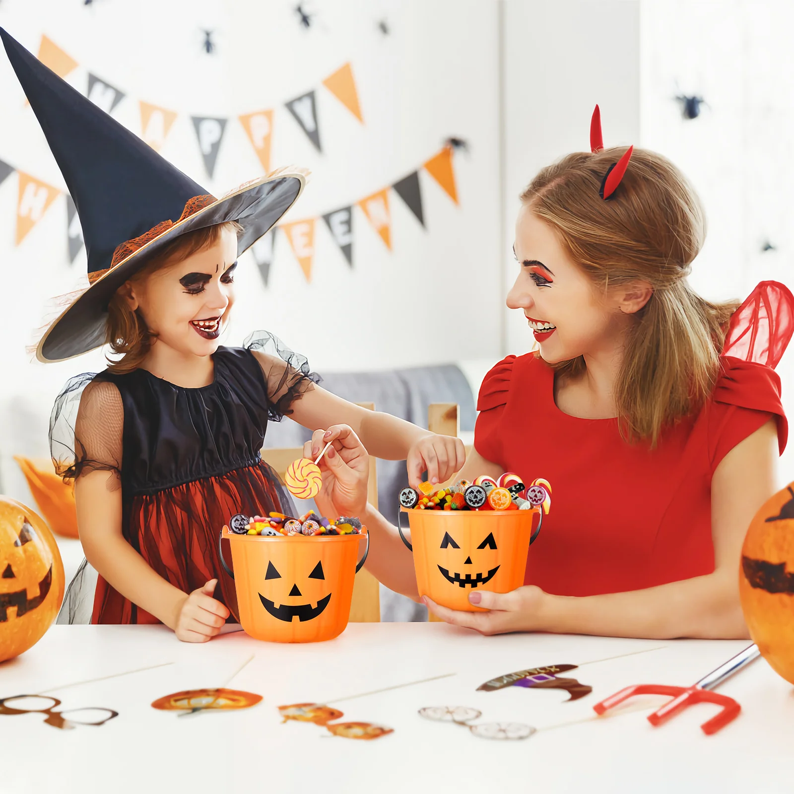 

6Pcs Pumpkin Buckets Halloween Candy Holder Party Favor Basket Candy Pail Trick Or Treat Pumpkin Bucket Orange