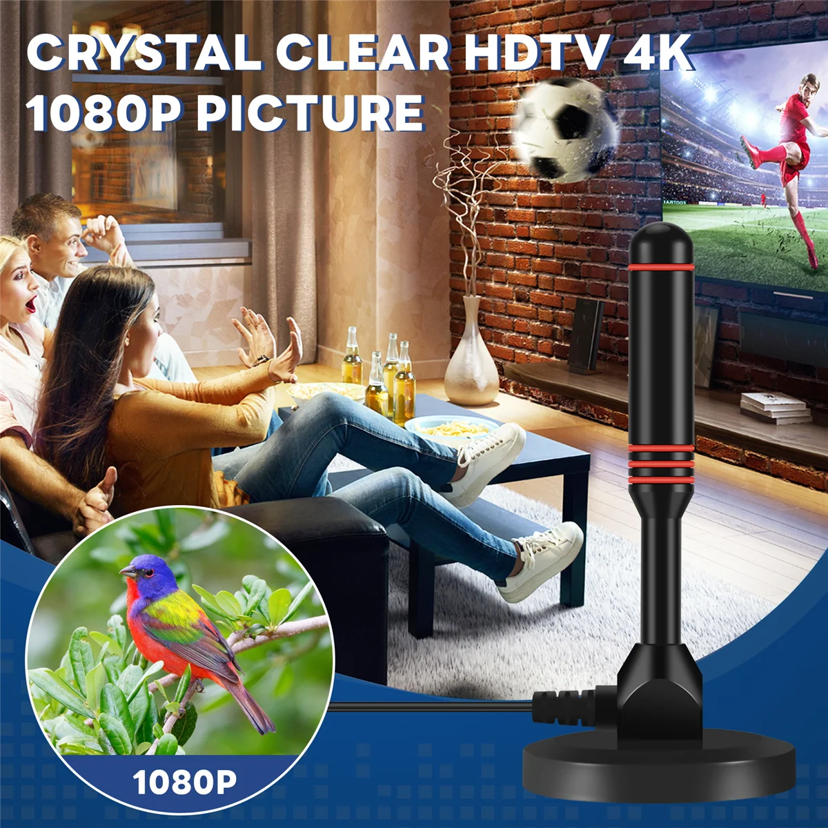 Цифровая телевизионная антенна Внутренняя HDTV-антенна с интеллектуальным сигналом Цифровая телевизионная антенна 1080P 4K ТВ-канали Диапазон сигнала 130 миль