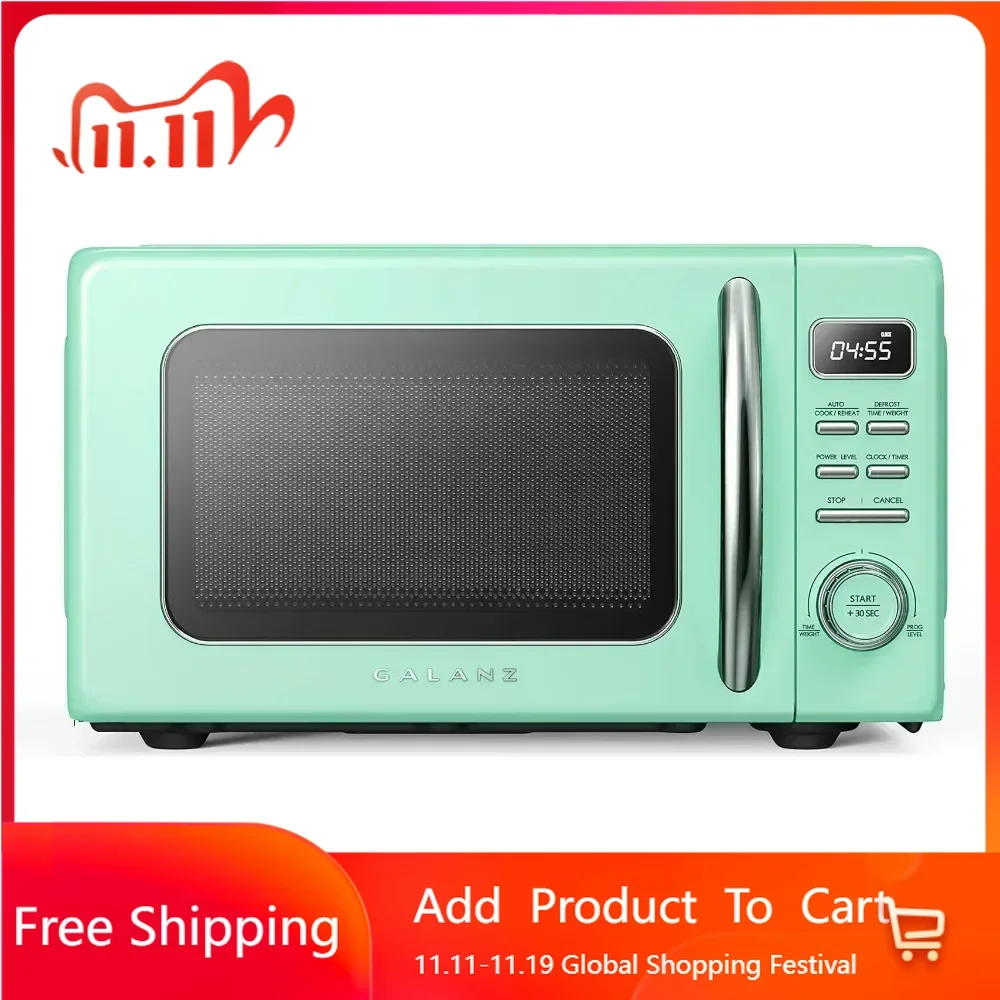 

Retro Countertop Microwave Oven with Auto Cook & Reheat, Quick Start Functions, Easy Clean with Glass Turntable Microwave Oven