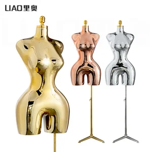 Plating Gold Lady Dress Bentuk manekin tubuh berdiri wanita Krom perak tubuh bagian atas Pantat Besar kurva pantat Manikin 6 bentuk pakaian penjualan terbaik - №