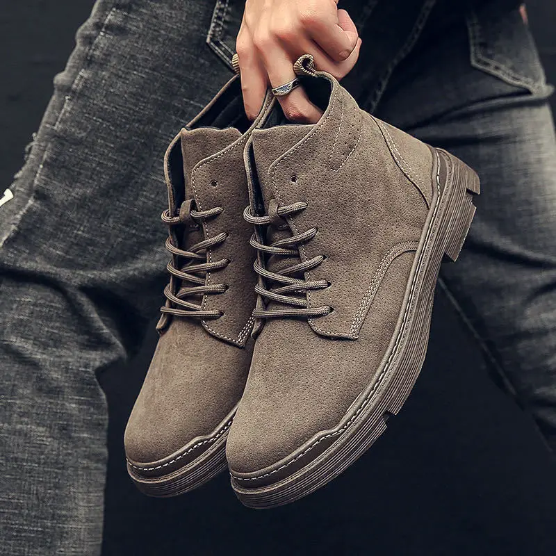 2022 Autumn Men Boots Street Trend Motorcycle Boots Winter Flat Lace-up Suede Ankle Boots Thickened Botas Hombre Piel