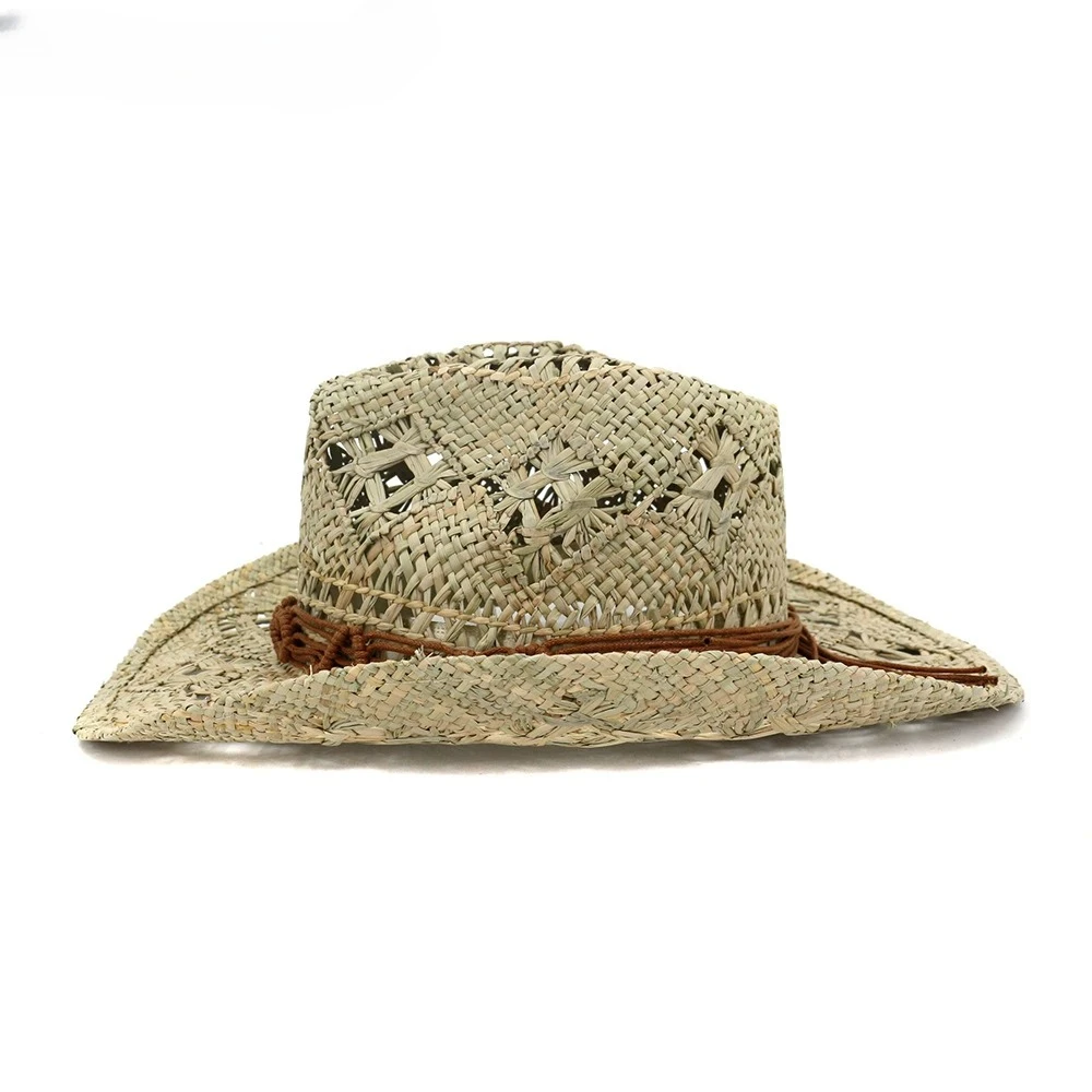 

Natural Straw Western Cowboy Hat Summer Men Women Sun Hat Handmade Beach Casual New Design Wide Brim Cowgirl Fashion Straw Hat