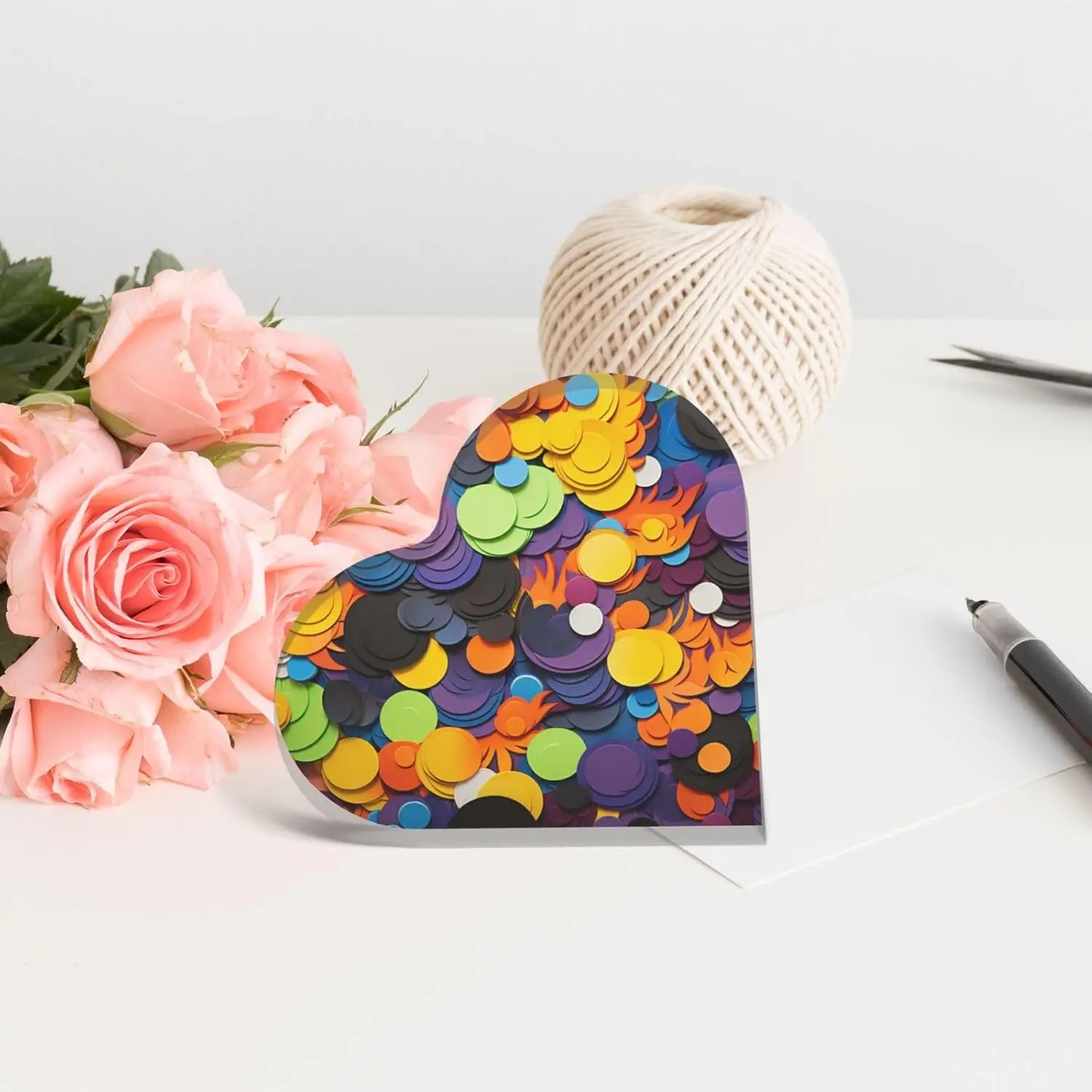 Acrylic Gift Decorations Heart Shape Acrylic Plaque Color decorative pattern Retirement Gifts Acrylic Heart Shape Decor Valentine's Day Holiday Home Decor for Table Office Desk Acrylic Gifts