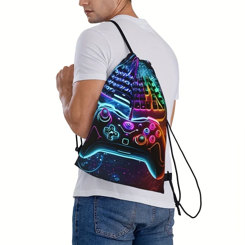Game machine handle pattern sports drawstring bag, fitness storage backpack ,print beach drawstring bag storage bag sports gym