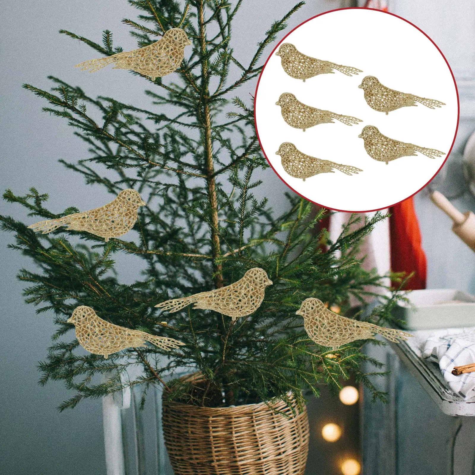 

5pcs Birds Decor 16CM GoldPowder Christmas Tree Decor Xmas Tree Ornament Festival Adornment Practical Compact Size