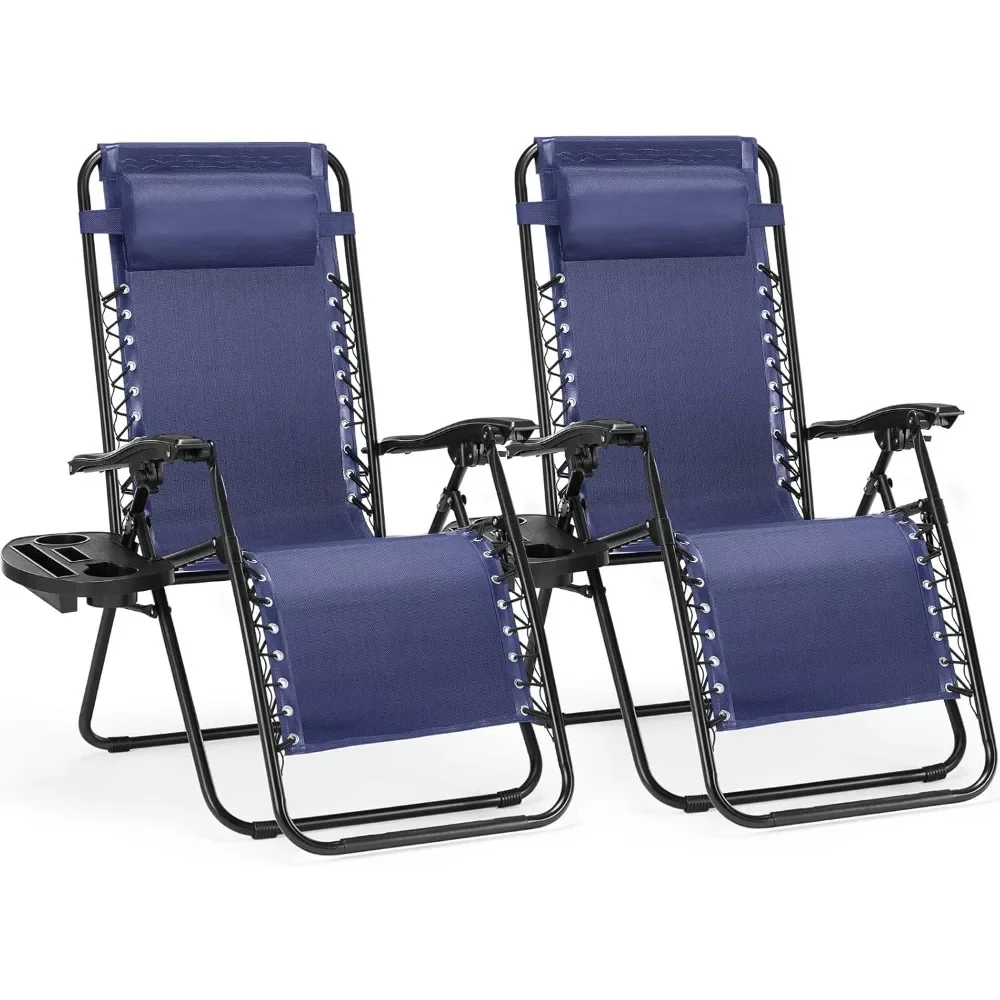 Zero Gravity Chairs, Set of 2 Portable Recliner Beach Camping Patio Outdoor Folding Lounge Chair with Cup Holder Trays  (Blue)