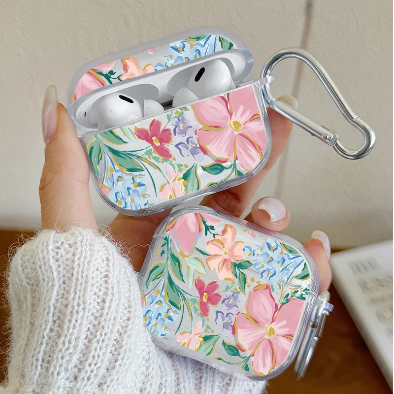 

Cute Watercolor Flower Transparent Earphone Case for AirPods 4/3/2/1 Headphone Cover For AirPods Pro3/Pro2/Pro Protective Cases