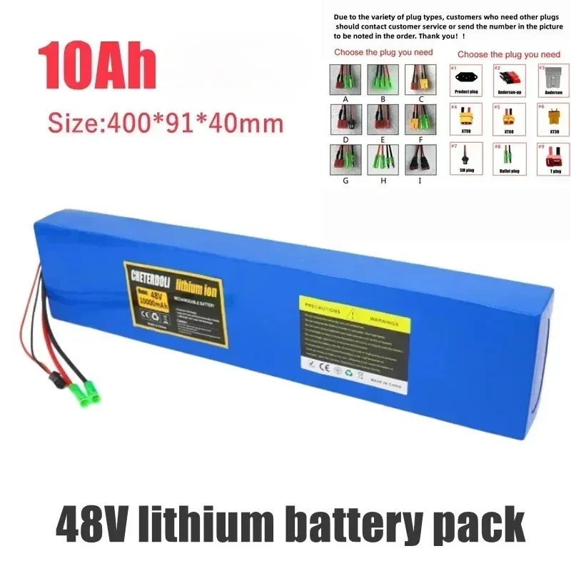 Batería de iones de litio de 48V, 10000mAh, 13S4P, 18650, paquete recargable con BMS para motores de bicicleta de 500W y 750W
