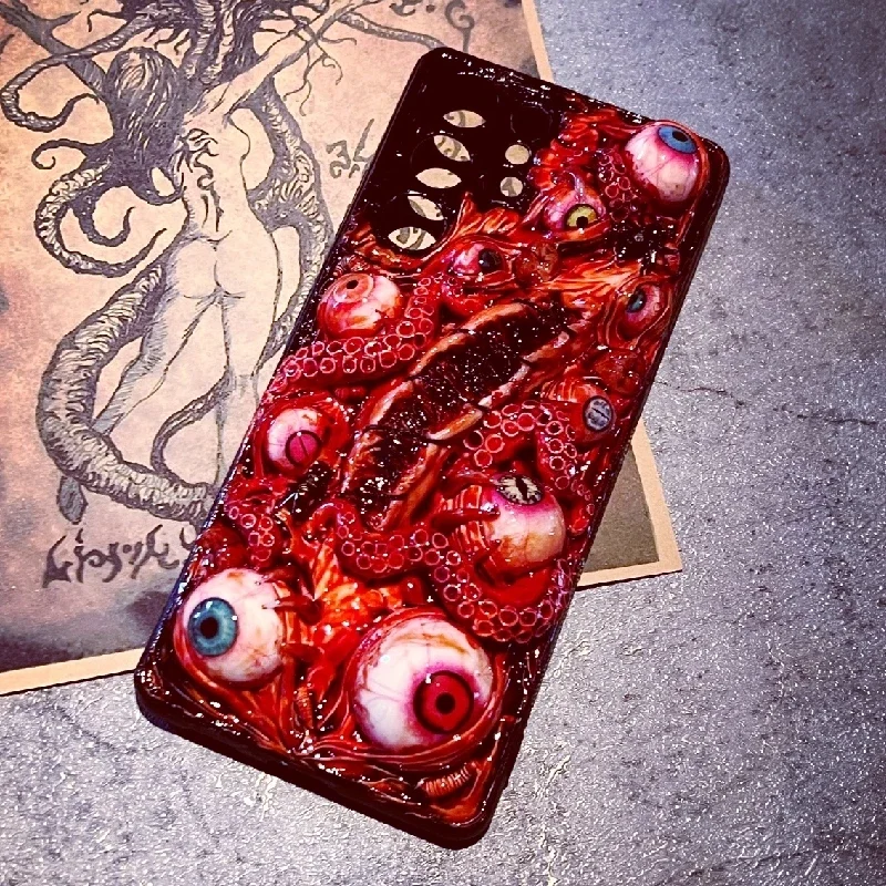 

4188 Original 3D Handmade Mobile Phone Case Bloody Cthulhu Eyes Horror Tentacle Wound Gothic Style Mobile Phone Case Custom Gift