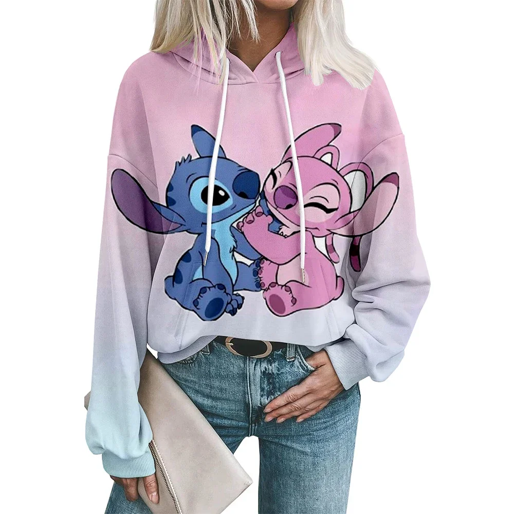 Sweat à capuche de loisirs pour femmes, ample et confortable, imprimé Disney Stitch, manches longues, col rond, pull de rue, nouvelle collection automne hiver