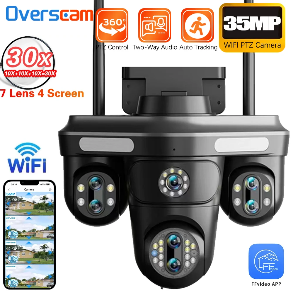 35MP 7Lens 4Screens PTZ IP Camera Outdoor 18K Wireless WiFi Security Camera 10X Zoom Auto Tracking CCTV Video Camera Waterproof