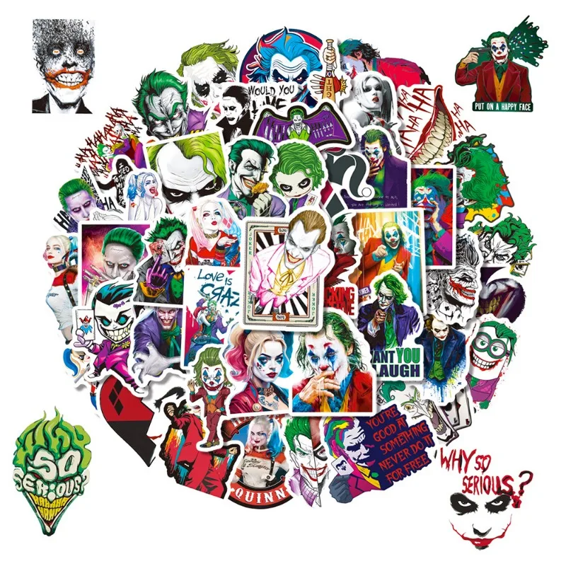 50pcs Joker and Harley Quinn Stickers Suitcase Water Cup Stationery Mobile Phone Scooter Laptop Refrigerator Decoration Stickers