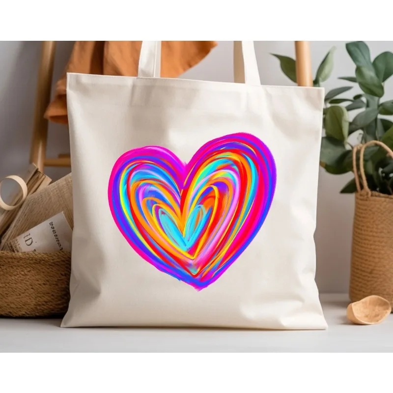 1pc, Colorful Heart Canvas Tote Bag - Durable And Versatile, Machine Washable, Ideal For Mother'S Day, Valentine'S Day And Every