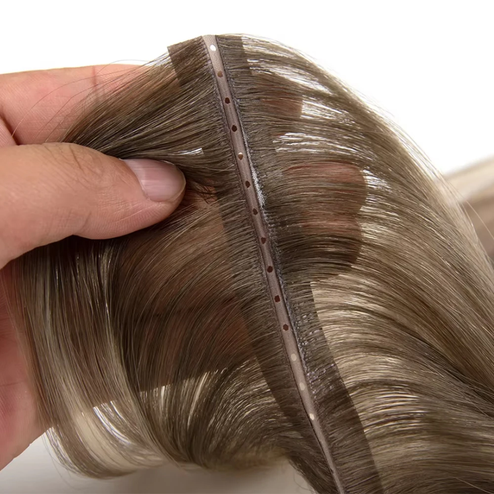 أفضل نوعية مزدوجة تعادل غير مرئية الجلد الشريط ثقب لحمة الشعر الخام الروسية الشعر البشري سلس الشعر التمديد #2