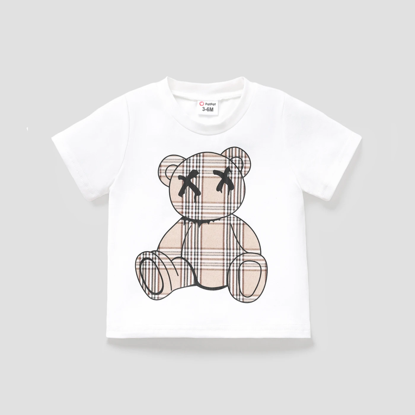

PatPat Baby Girl/Boy Plaid Bear Graphic Short-sleeve Tee