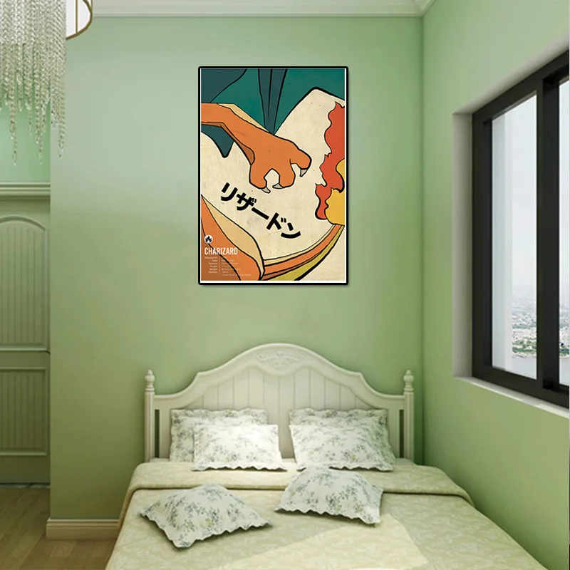 빈티지 포켓몬 애니메이션 그림 캔버스 회화 벽 장식 포스터 이상해씨 Charizard 피카추 벽화 그림 어린이 홈 장식