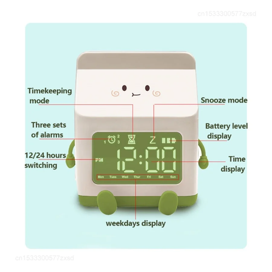 متعددة الوظائف LED الحليب الكرتون المنبه، LED شاشة ديجيتال الوقت/التاريخ، لغرفة النوم لطيف سطح المكتب على مدار الساعة ديكور المنزل