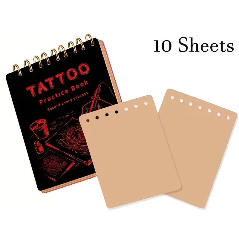 1pc Black Skin Tattoo Practice Book with 10 Pages of Practice Stickers, Double-Sided Tattoo Practice Leather Book Set