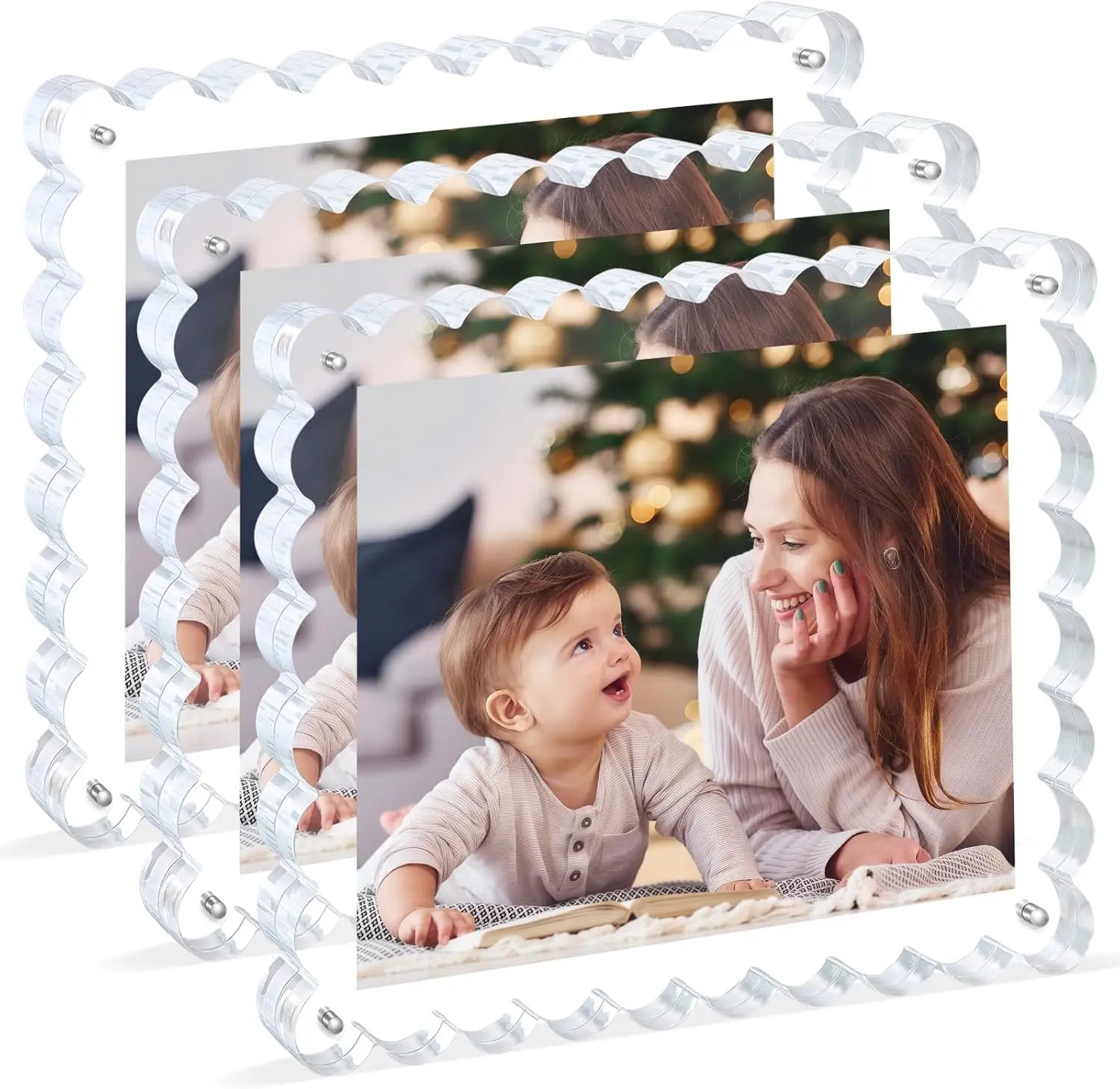 

3Pack Scalloped Acrylic Photo Frame 8×10 Inch, 15+15mm Thick Block Clear Glass Photo Frame with Thick Block | Acrylic