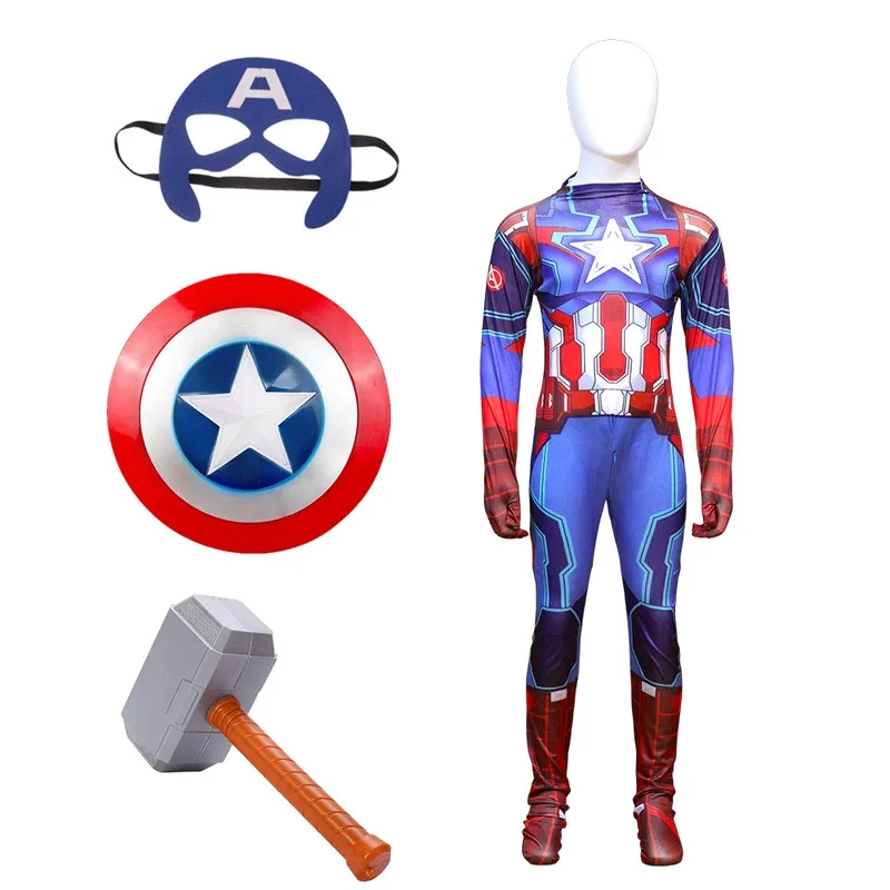 

XT8Avengers 4 Captain America Costume Kids Boys Cosplay Suit Shield Thor Hammer Movie Role Play Clothes Birthday Party GifXT6@!