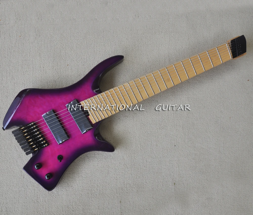 

8 Strings Purple Ash Headless Electric Guitar with Fanned Frets ,Maple Fretboard