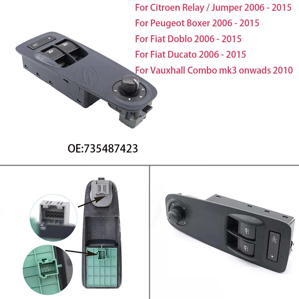 

For Citroen Peugeot Fiat Vauxhall Relay Boxer Doblo Ducato Combo MK3 Car Power Window Switch OE:735487423