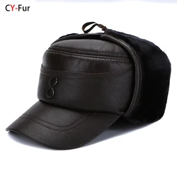 2026 New Style Thicken Warmer Flat Hats Fashion Real sheepskin Cap Men Ear Flap Genuine Leather Hat Winter Vintage Baseball Caps