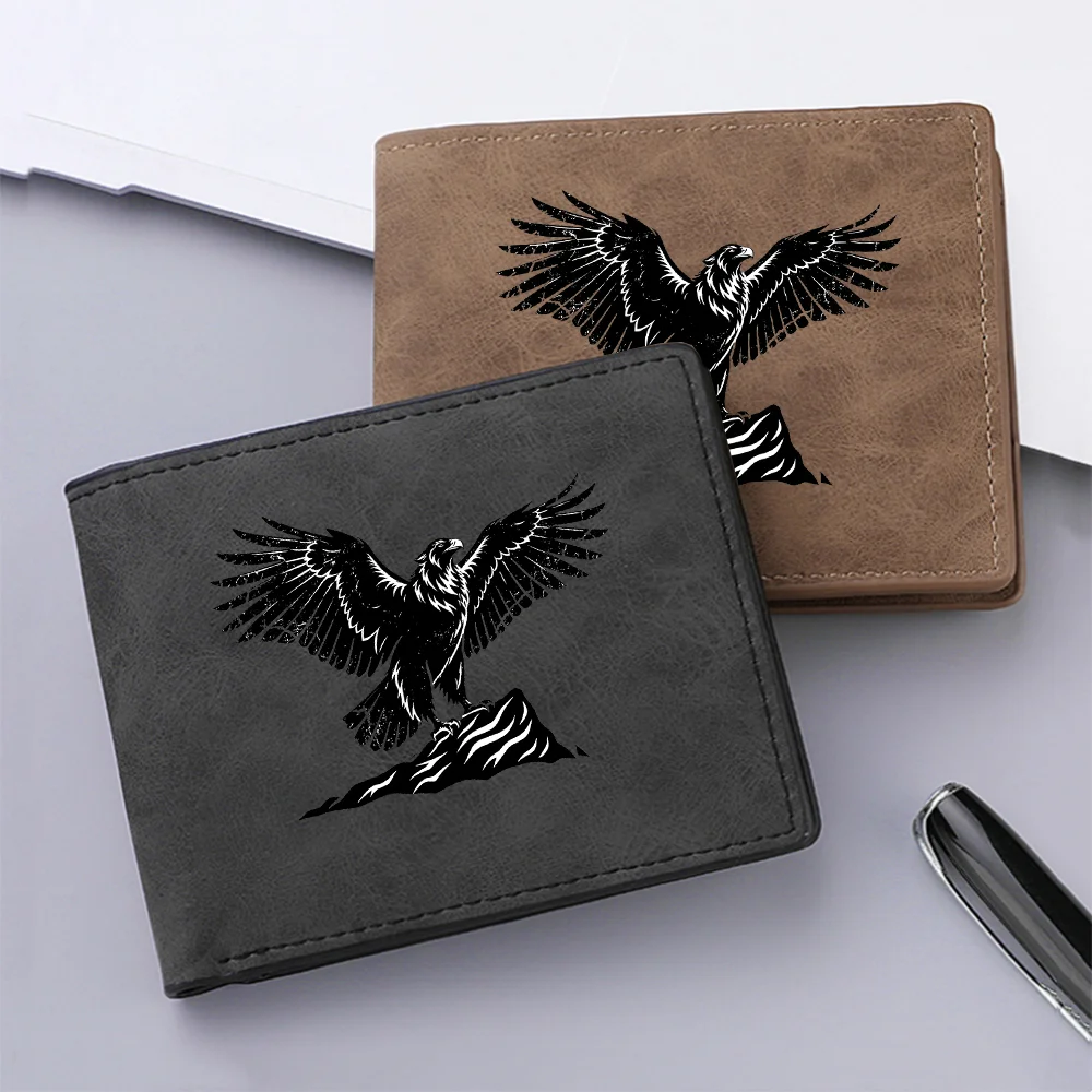 Men's Eagle Patterned Retro PU Leather Wallet Short Style Double Layer with Multiple Card Slots Animal Design Men's Wallet