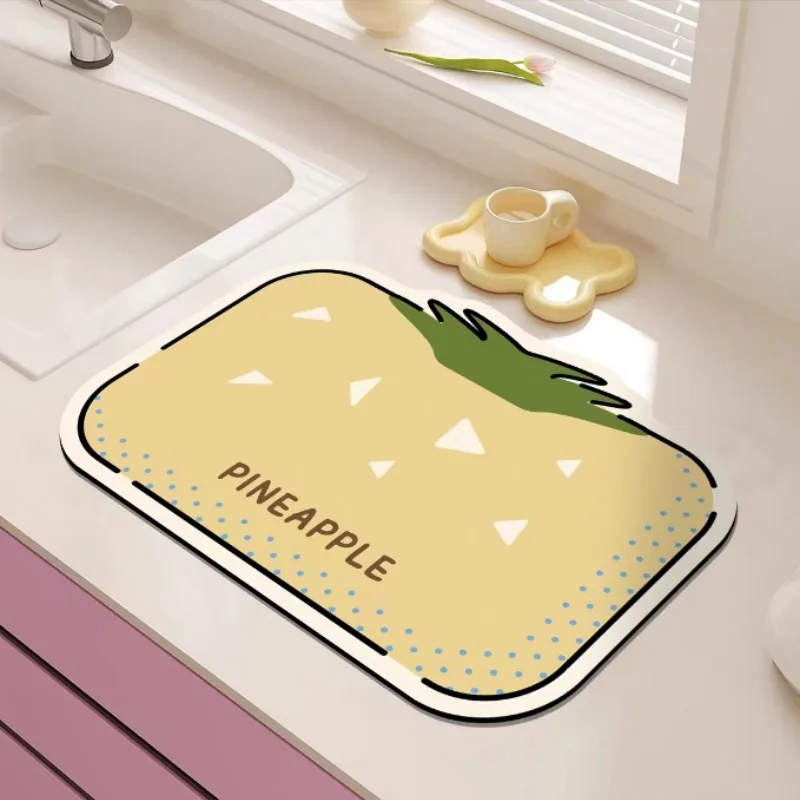 Korean Style Fruit Pattern 30x40cm Kitchen Drain Mat Absorbent Countertop Mat Coffee Machine Insulation Table Mat