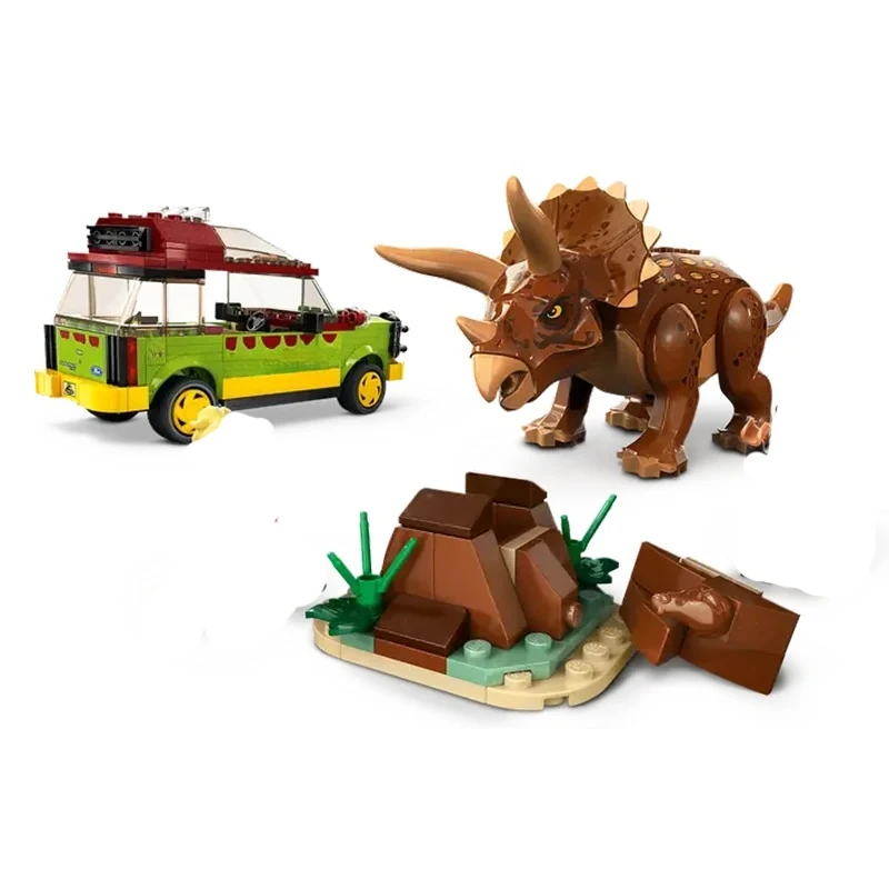 Compatibel MOC Sets Dinosaurus Serie Bouwstenen Triceratops Onderzoek Auto kinderen Gift World Park Assemblage Speelgoed 76959