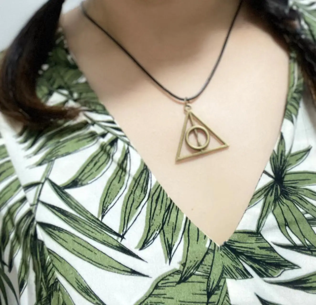 PU Rope Necklace Box Set the Deathly Hallows Triangle Pendant Necklace Halloween Cos Easter Thanksgiving Christmas Gift