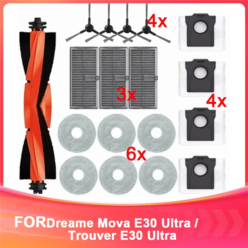 

A7THK-For Dreame Mova E30 Ultra/Trouver E30 Ultra Robot Vacuums Cleaner Accesories Main Side Brush Filter Mop Cloths Dust Bag