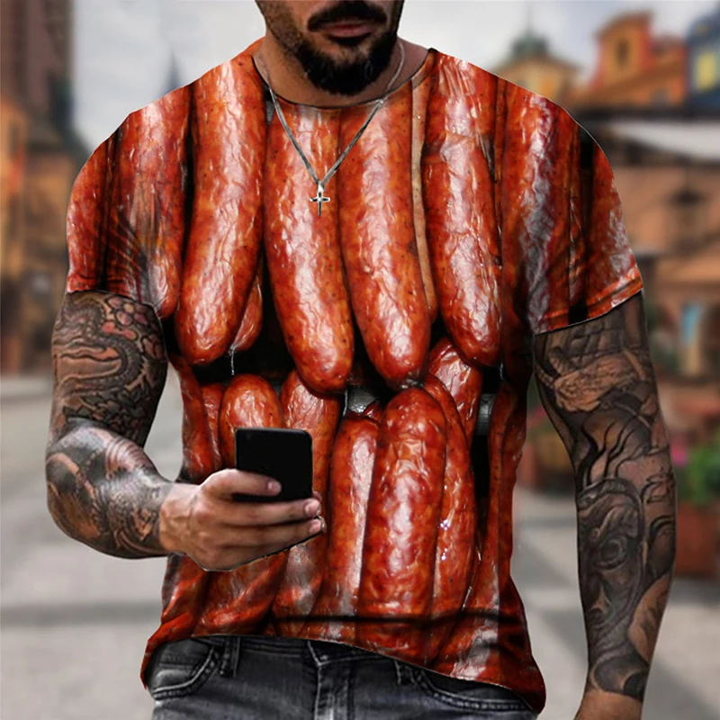 Sausage Food 3D Print T-shirt Fashion Men Woman O-Neck T Shirts Summer Oversized Tees Harajuku Streetwear Kids Male Funny Tops